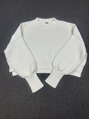 Free People Easy Street Crop Sweater Womens XS Beige Cream Oversized